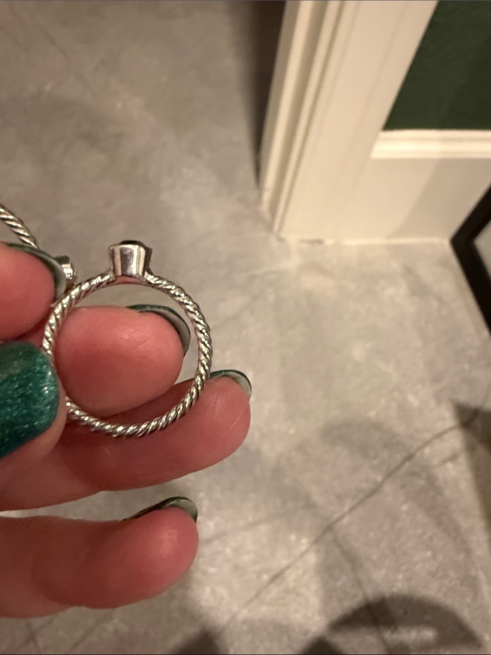 Touchstone Crystal Multi-Color Twisted Silver Stackable Rings - Picture 4 of 10